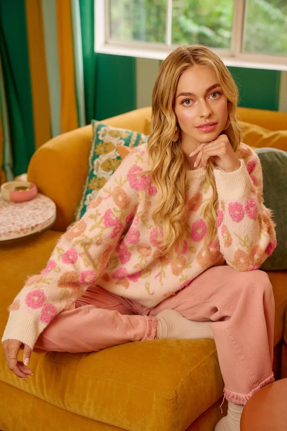 Cozy Texture Floral Sweater - KAM Family Botanics