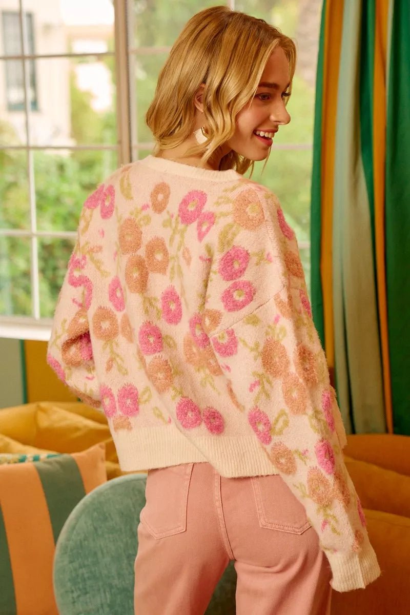 Cozy Texture Floral Sweater - KAM Family Botanics