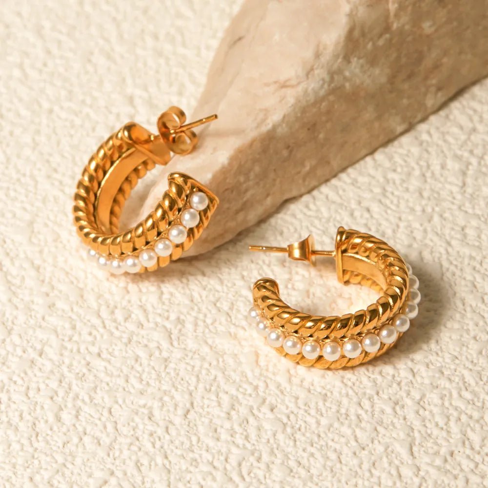 Curved Pearl C - Hoop Earrings - KAM Family Botanics