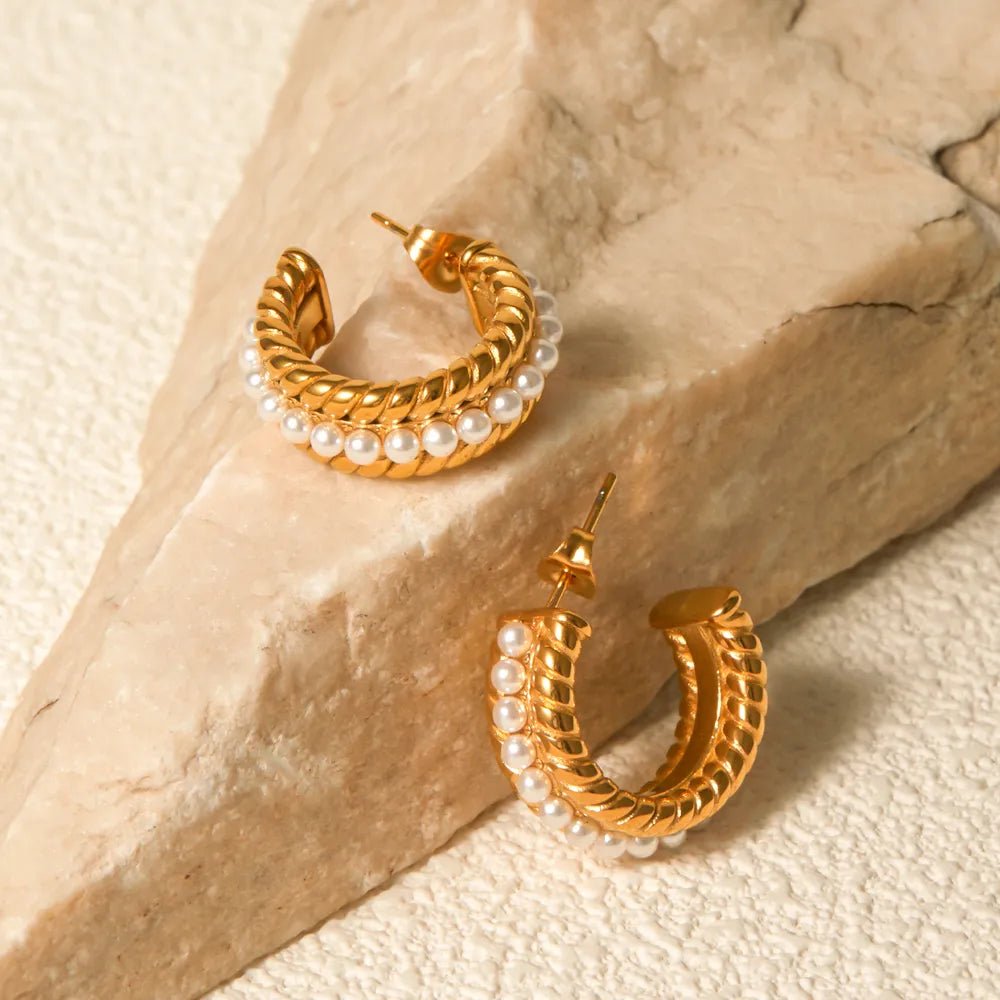 Curved Pearl C - Hoop Earrings - KAM Family Botanics