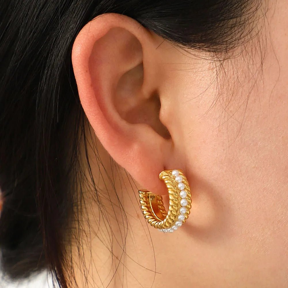 Curved Pearl C - Hoop Earrings - KAM Family Botanics