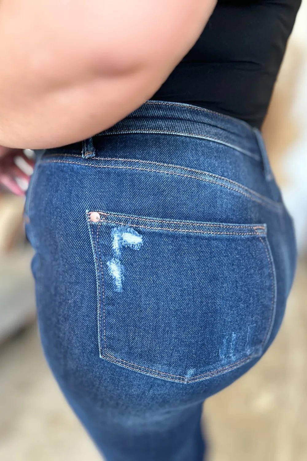 Dark Wash Destroyed High Waist Straight Jeans - KAM Family Botanics