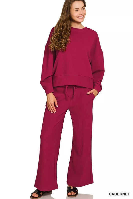 Deep Berry Pullover and Drawstring Pants Set - KAM Family Botanics