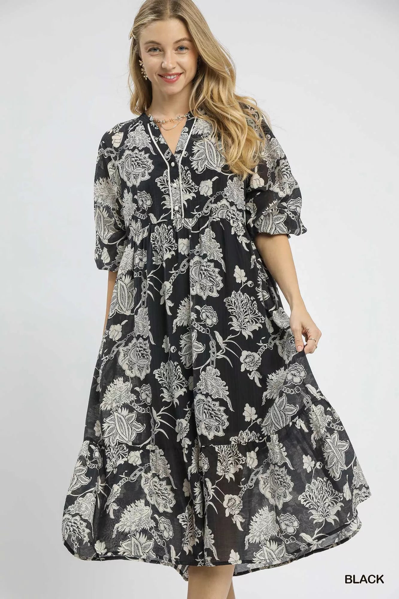 Fall Transitions Floral Boho Midi Dress - KAM Family Botanics