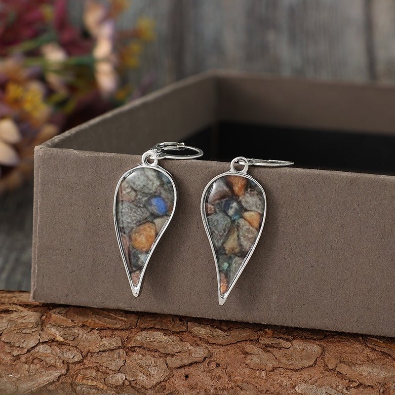 Fallen Leaf Natural Stone Dangle Earrings - KAM Family Botanics By Kesha