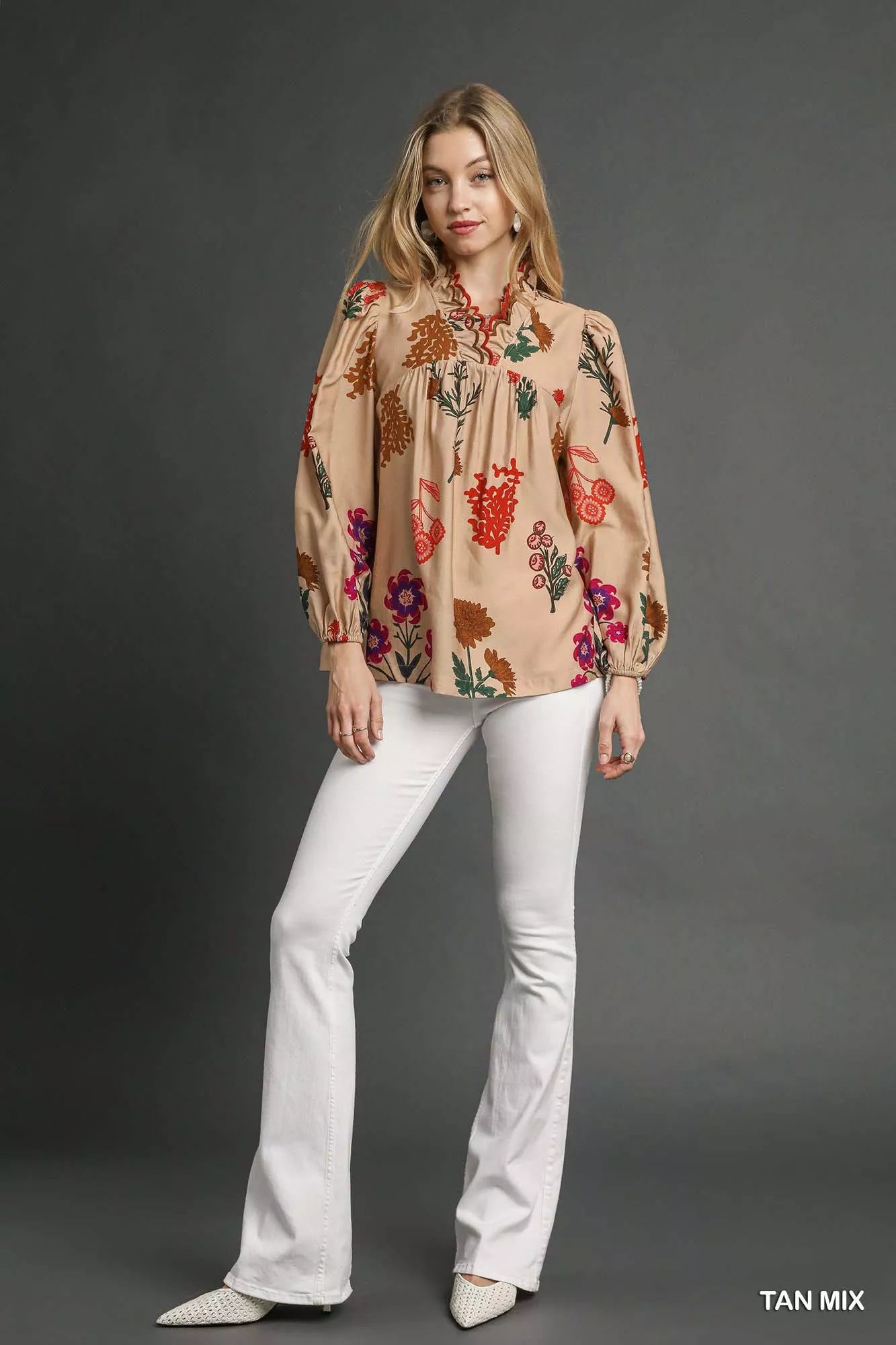 Floral Blouse with Scalloped Neckline - KAM Family Botanics