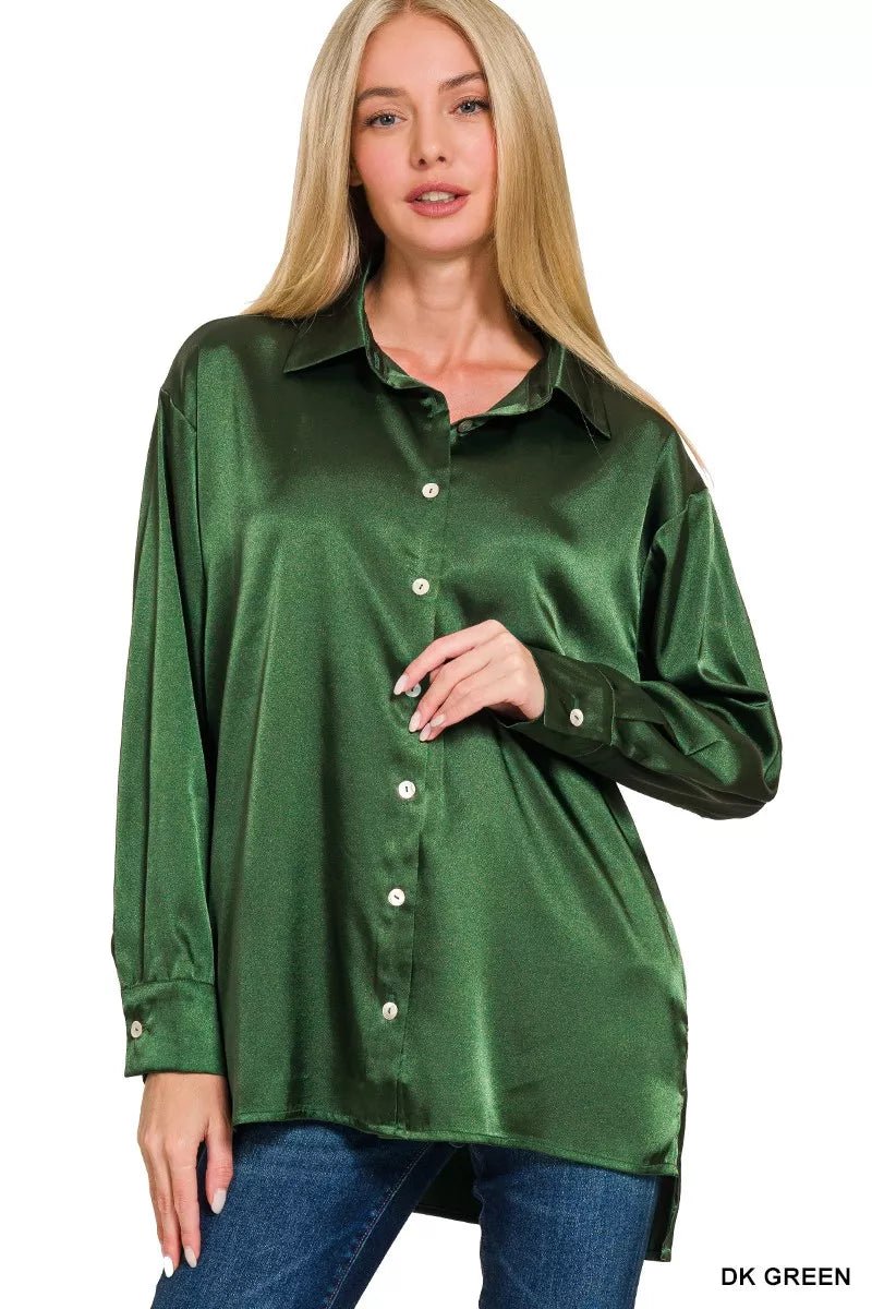 Forest Green Satin Blouse - KAM Family Botanics