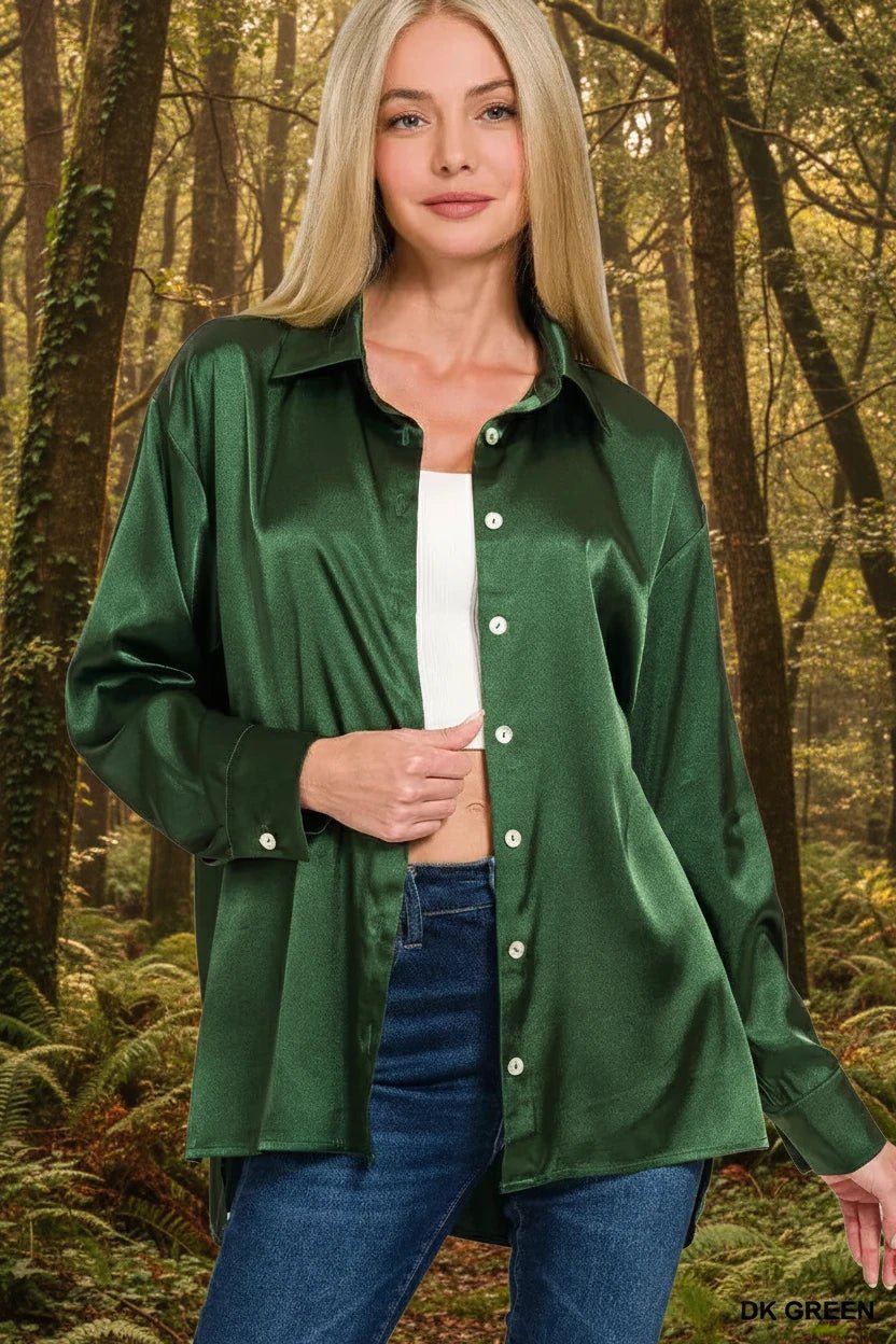 Forest Green Satin Blouse - KAM Family Botanics