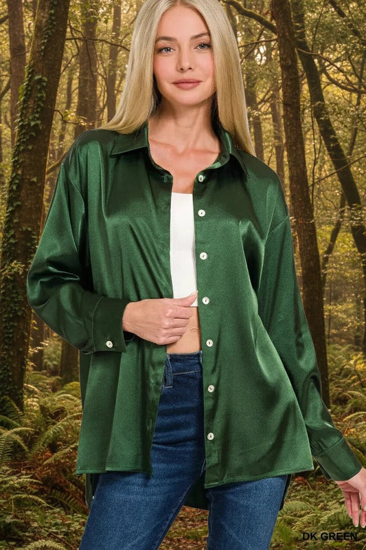 Forest Green Satin Blouse - KAM Family Botanics
