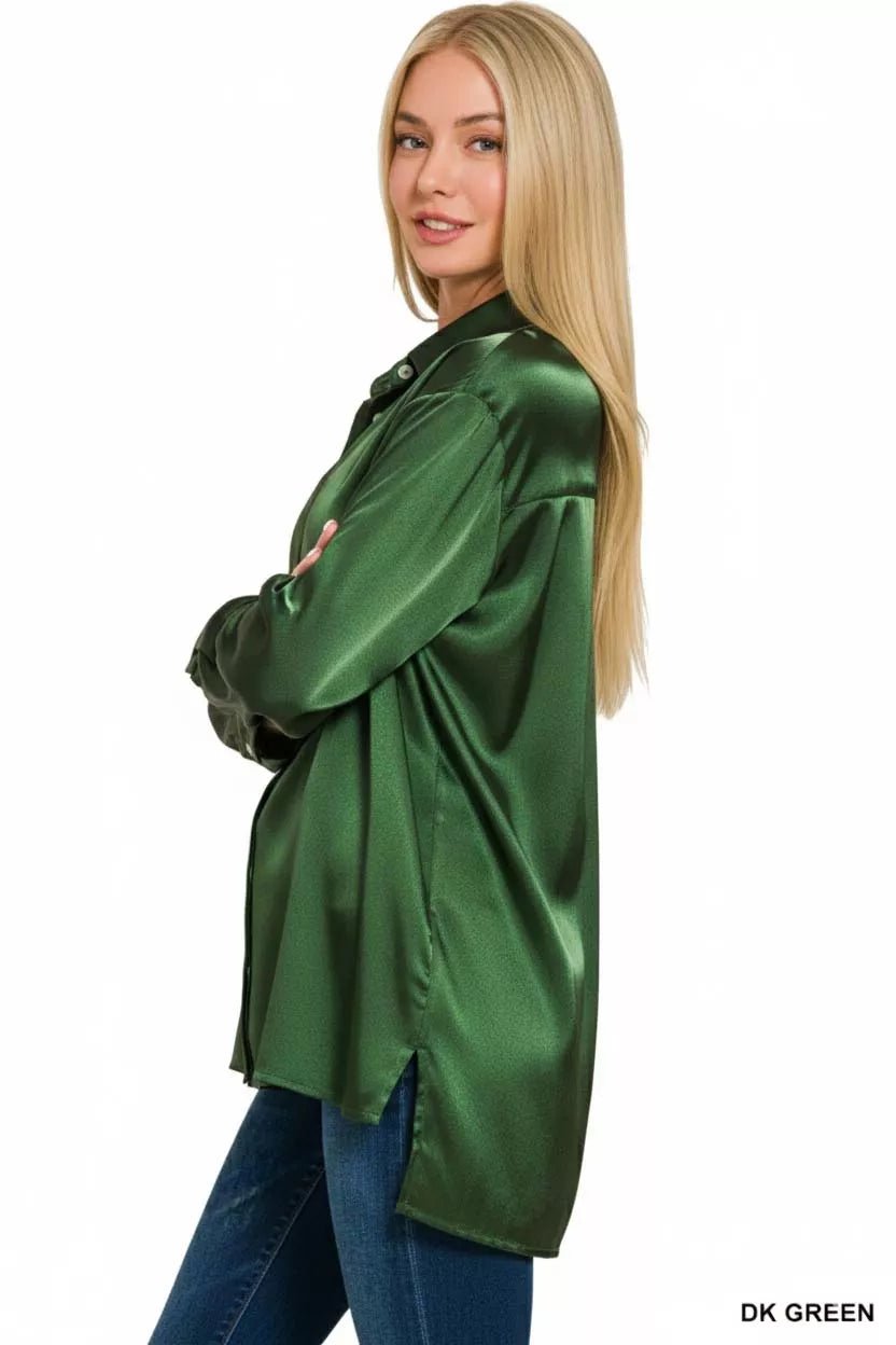 Forest Green Satin Blouse - KAM Family Botanics