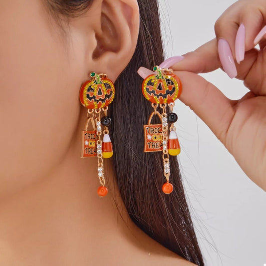 Halloween Rhinestone Pumpkin Drop Earrings - KAM Family Botanics