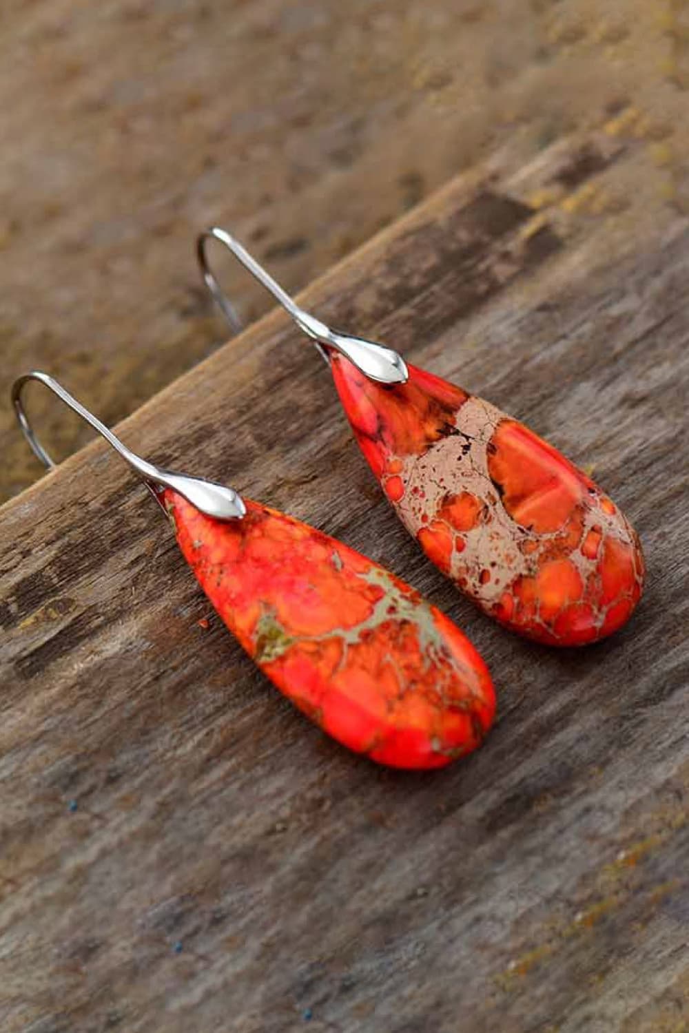 Handmade Earth & Fire Teardrop Shape Natural Stone Dangle Earrings - KAM Family Botanics By Kesha