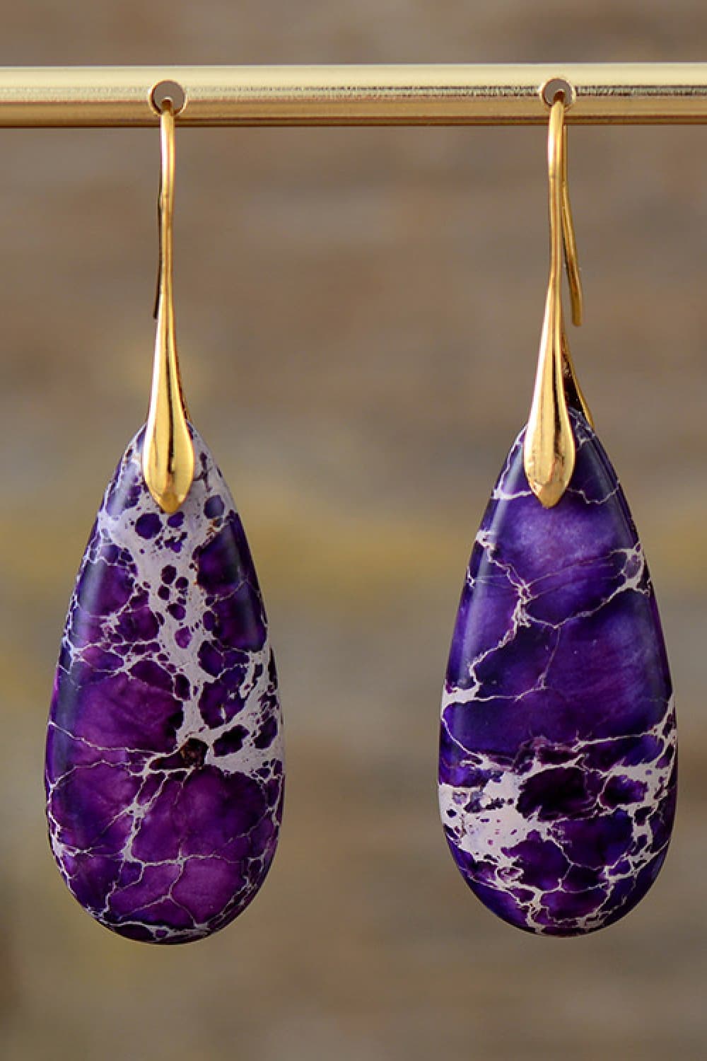 Handmade Earth & Fire Teardrop Shape Natural Stone Dangle Earrings - KAM Family Botanics By Kesha