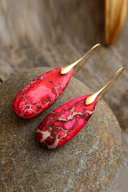 Handmade Earth & Fire Teardrop Shape Natural Stone Dangle Earrings - KAM Family Botanics By Kesha