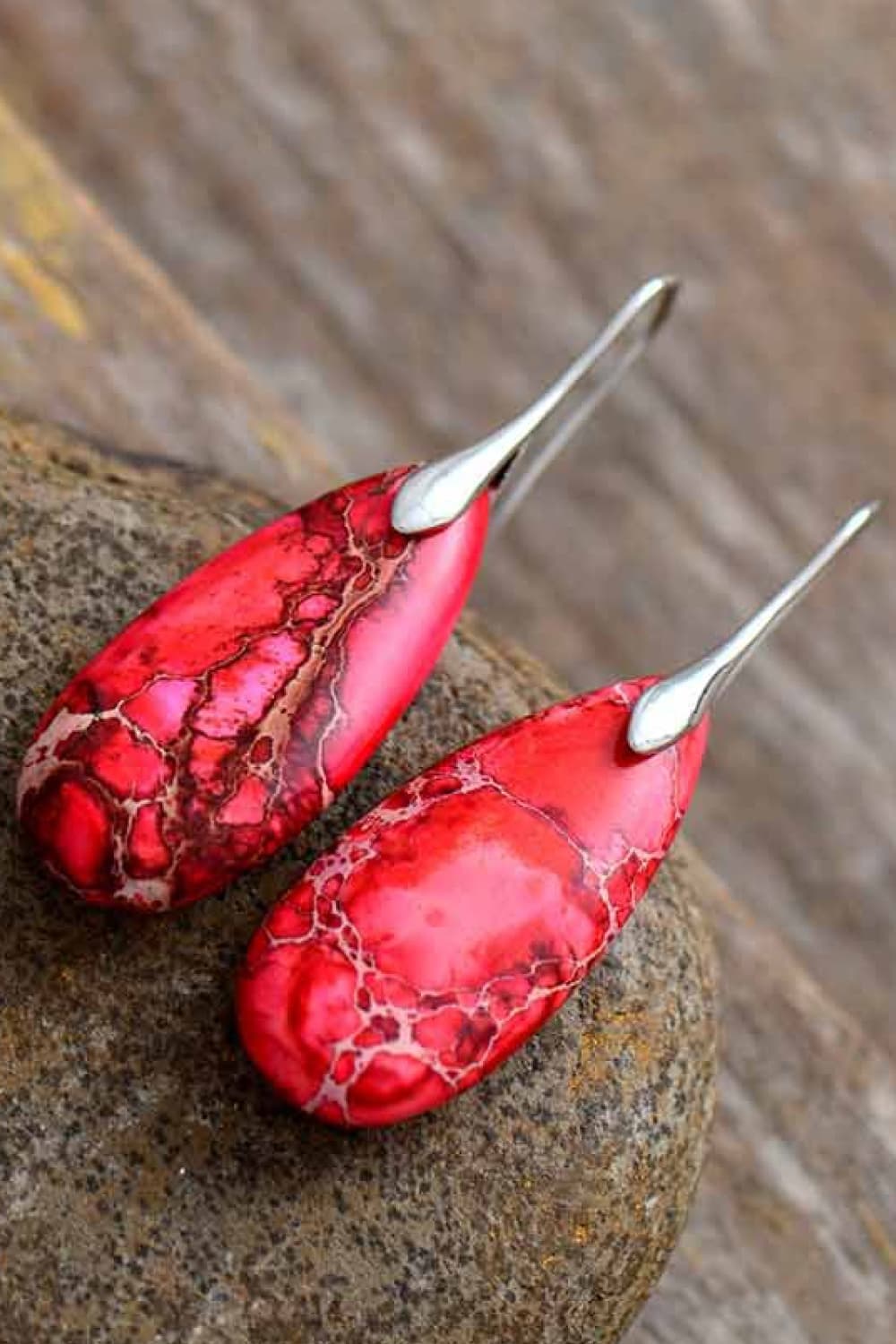 Handmade Earth & Fire Teardrop Shape Natural Stone Dangle Earrings - KAM Family Botanics By Kesha