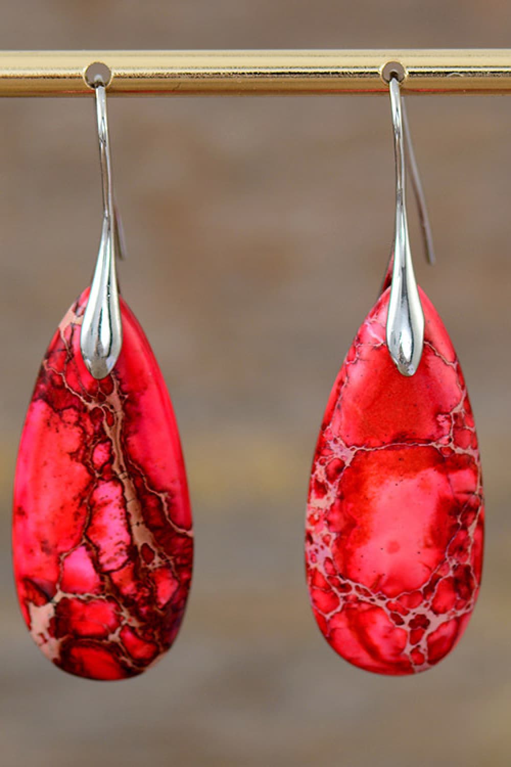 Handmade Earth & Fire Teardrop Shape Natural Stone Dangle Earrings - KAM Family Botanics By Kesha