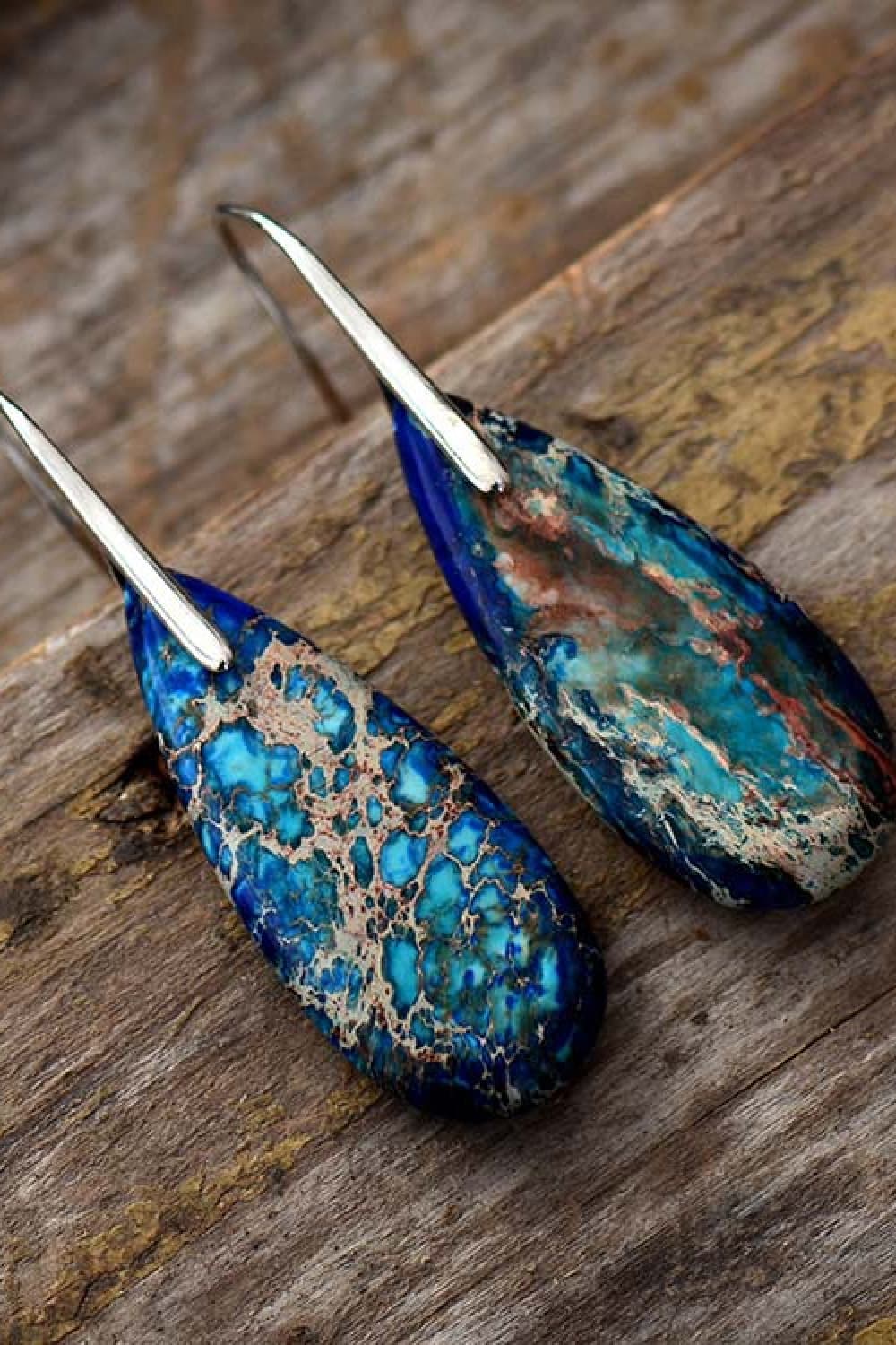 Handmade Earth & Fire Teardrop Shape Natural Stone Dangle Earrings - KAM Family Botanics By Kesha