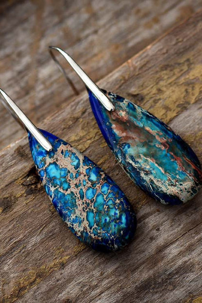 Handmade Earth & Fire Teardrop Shape Natural Stone Dangle Earrings - KAM Family Botanics By Kesha