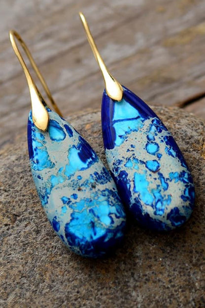 Handmade Earth & Fire Teardrop Shape Natural Stone Dangle Earrings - KAM Family Botanics By Kesha