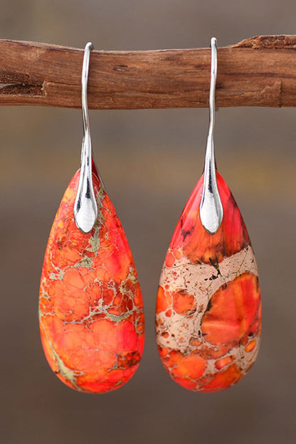 Handmade Earth & Fire Teardrop Shape Natural Stone Dangle Earrings - KAM Family Botanics By Kesha