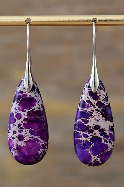 Handmade Earth & Fire Teardrop Shape Natural Stone Dangle Earrings - KAM Family Botanics By Kesha