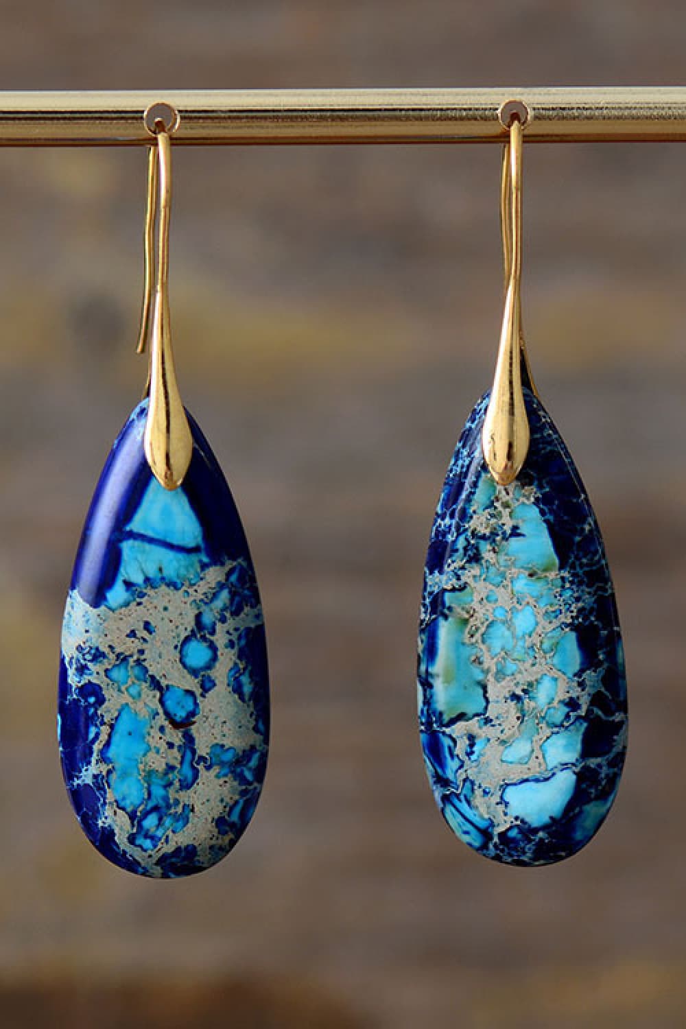 Handmade Earth & Fire Teardrop Shape Natural Stone Dangle Earrings - KAM Family Botanics By Kesha