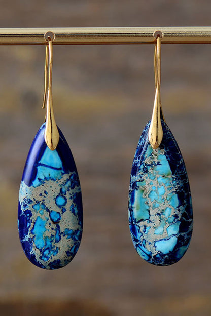 Handmade Earth & Fire Teardrop Shape Natural Stone Dangle Earrings - KAM Family Botanics By Kesha