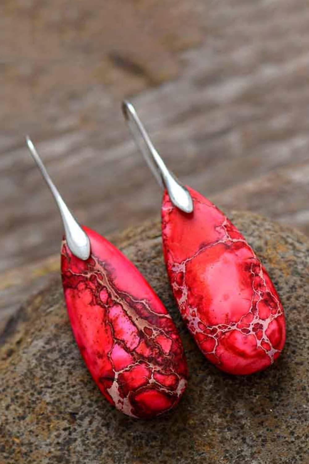 Handmade Earth & Fire Teardrop Shape Natural Stone Dangle Earrings - KAM Family Botanics By Kesha