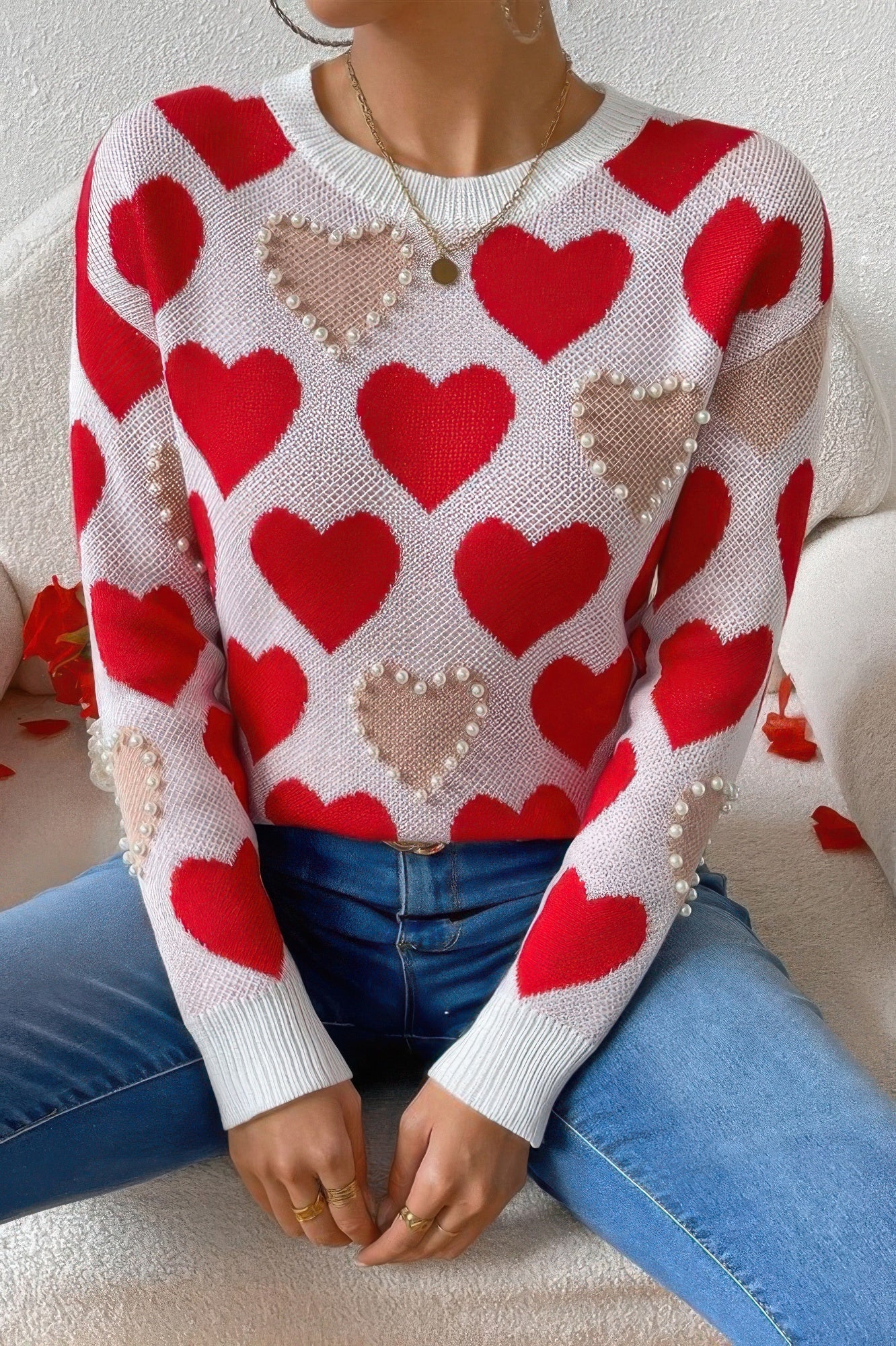 Hearts & Pearls Knit Sweater - KAM Family Botanics