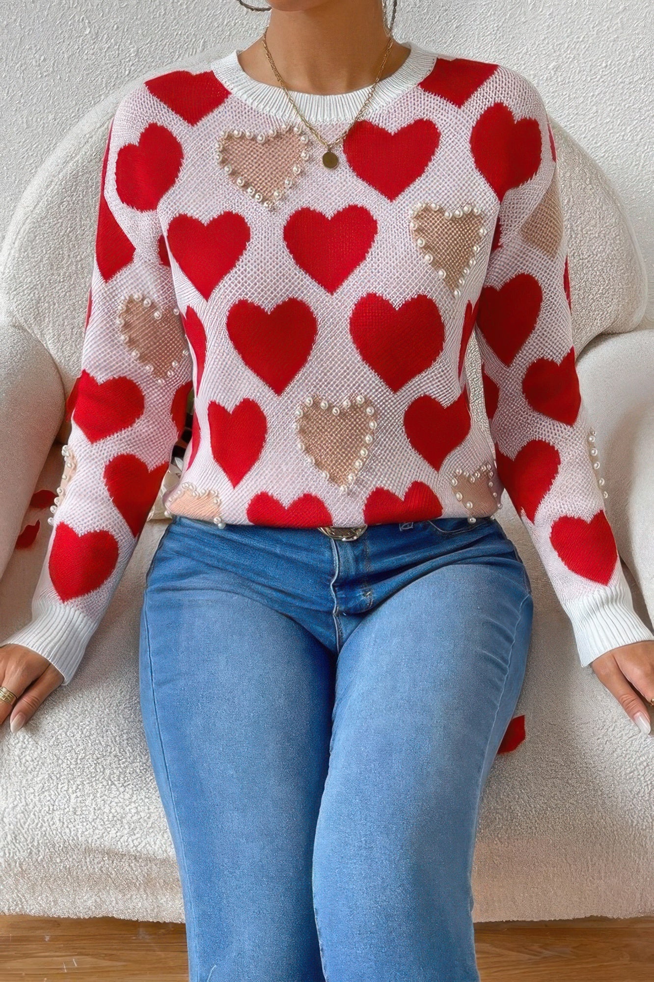 Hearts & Pearls Knit Sweater - KAM Family Botanics