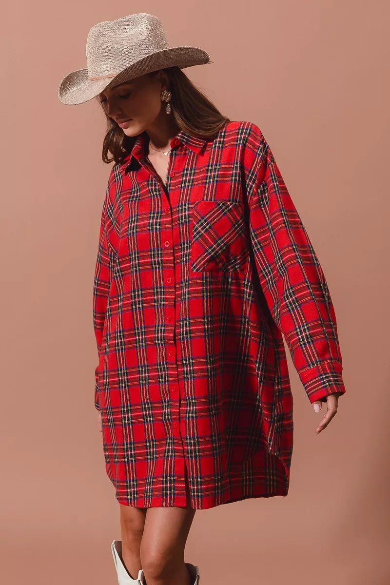 Holiday Checker Plaid Button Up Shirt Dress - KAM Family Botanics