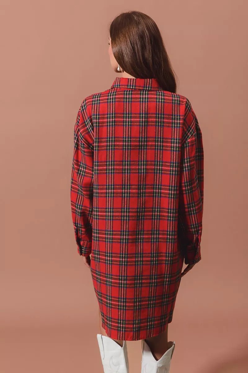 Holiday Checker Plaid Button Up Shirt Dress - KAM Family Botanics