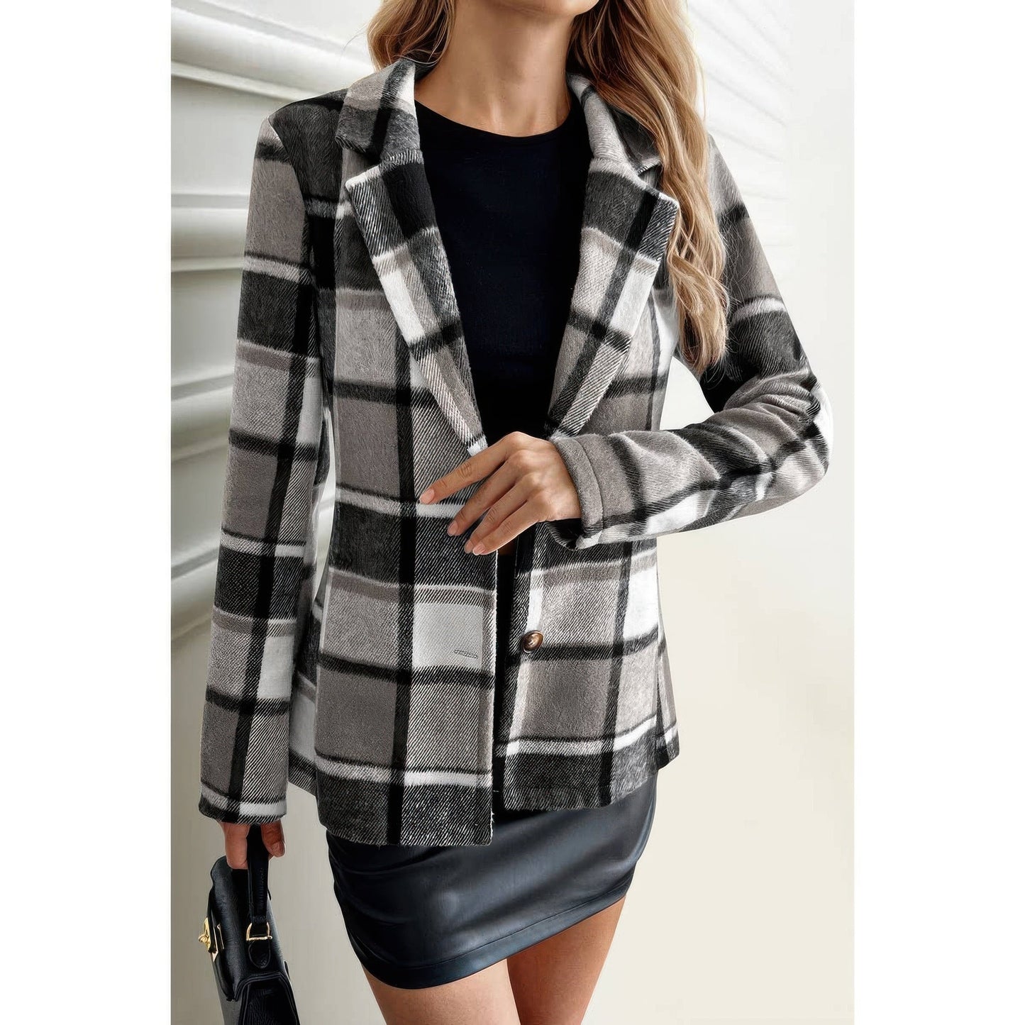 Layer It Plaid Lapel Collar Long Sleeve Button Coat - KAM Family Botanics