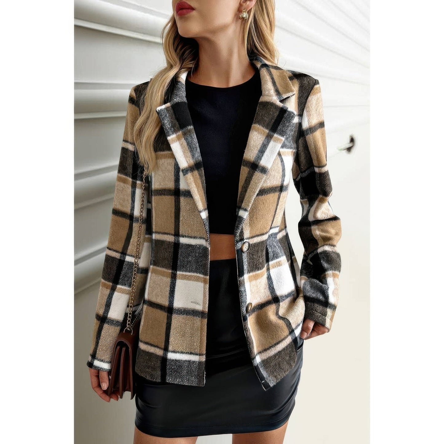 Layer It Plaid Lapel Collar Long Sleeve Button Coat - KAM Family Botanics