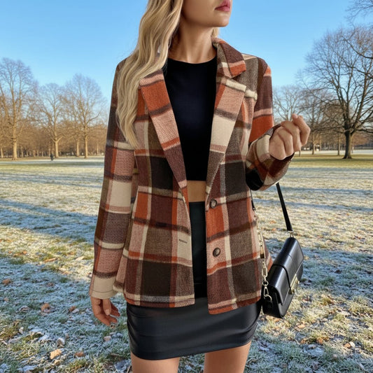 Layer It Plaid Lapel Collar Long Sleeve Button Coat - KAM Family Botanics