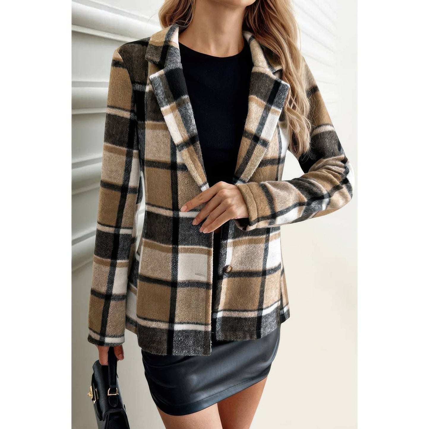 Layer It Plaid Lapel Collar Long Sleeve Button Coat - KAM Family Botanics