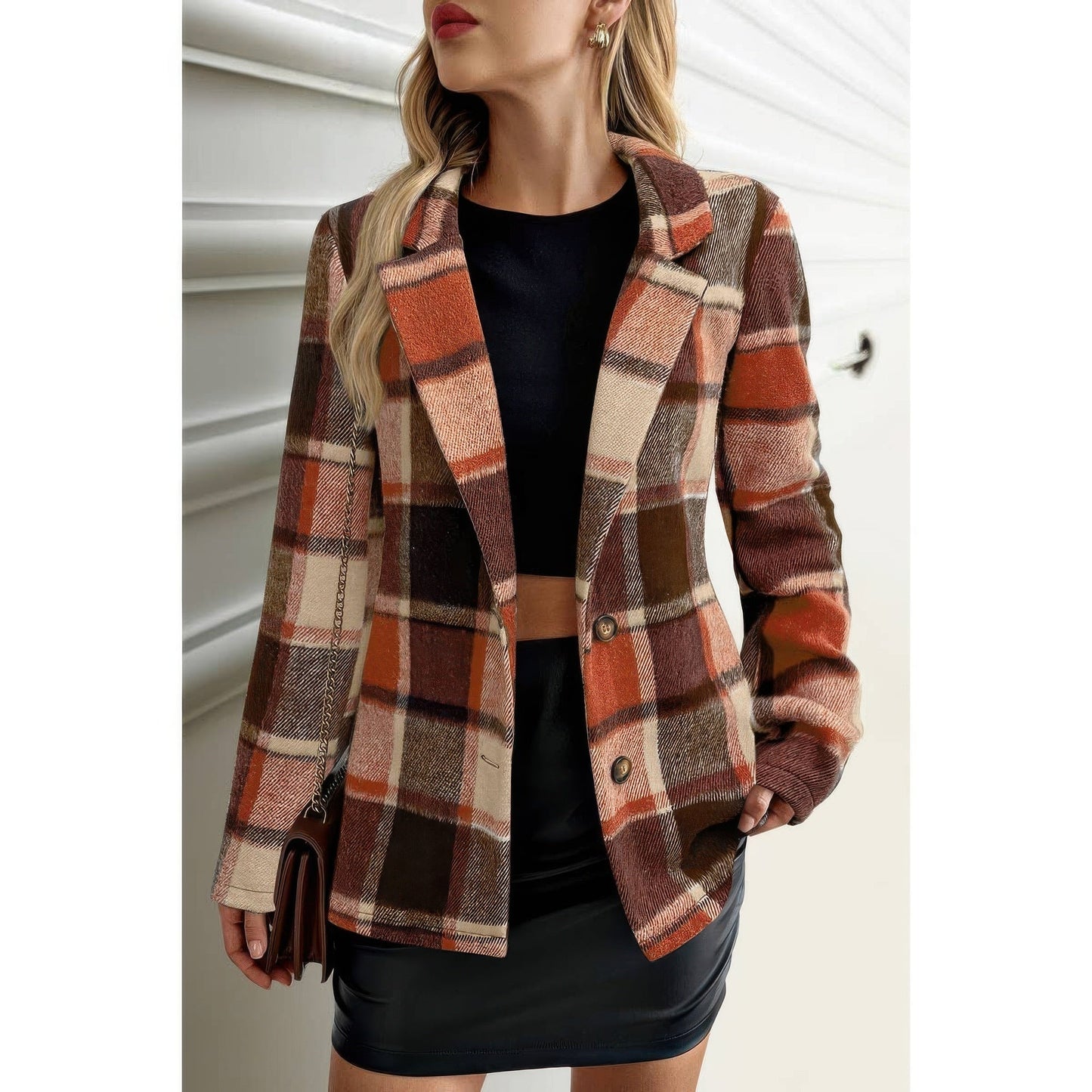 Layer It Plaid Lapel Collar Long Sleeve Button Coat - KAM Family Botanics