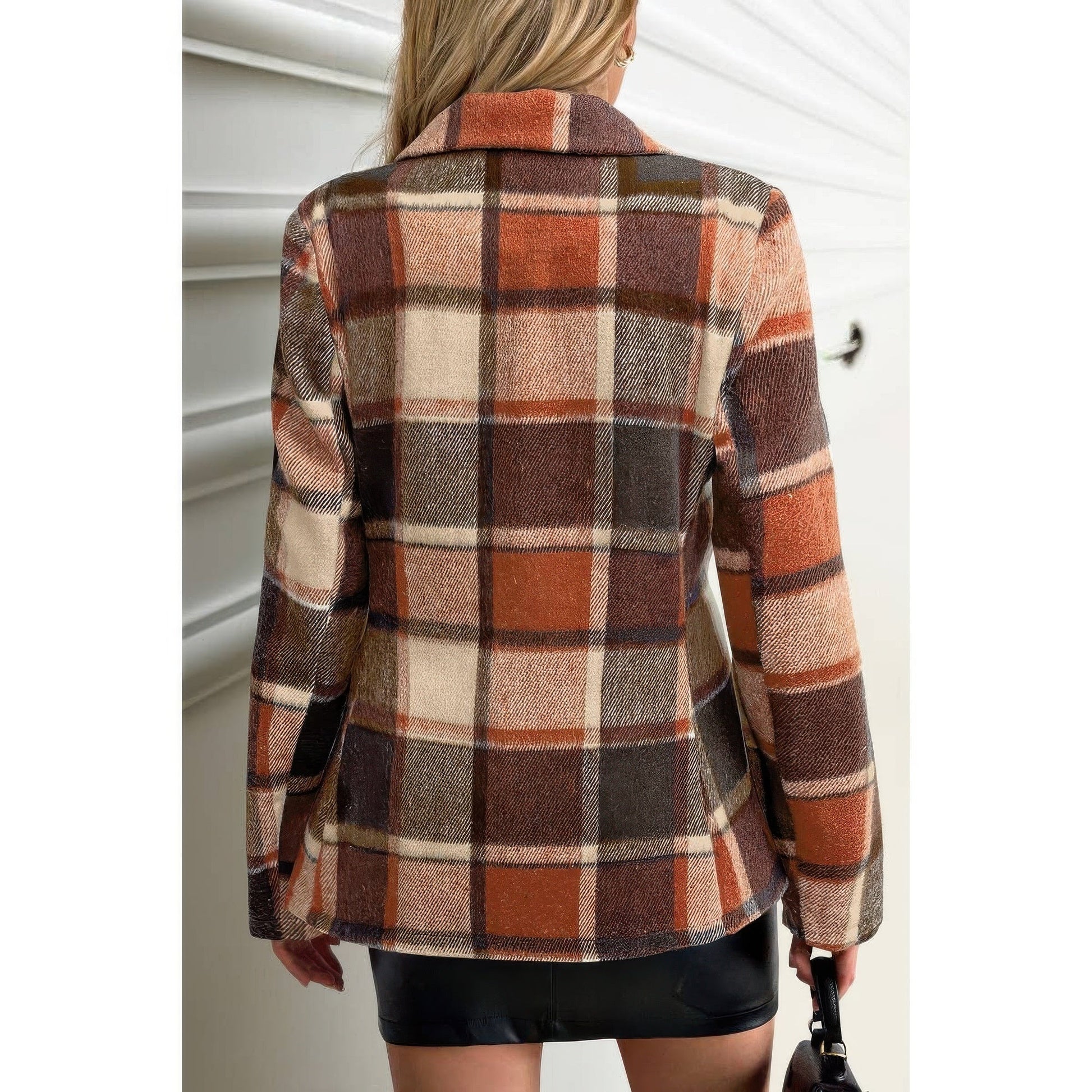 Layer It Plaid Lapel Collar Long Sleeve Button Coat - KAM Family Botanics
