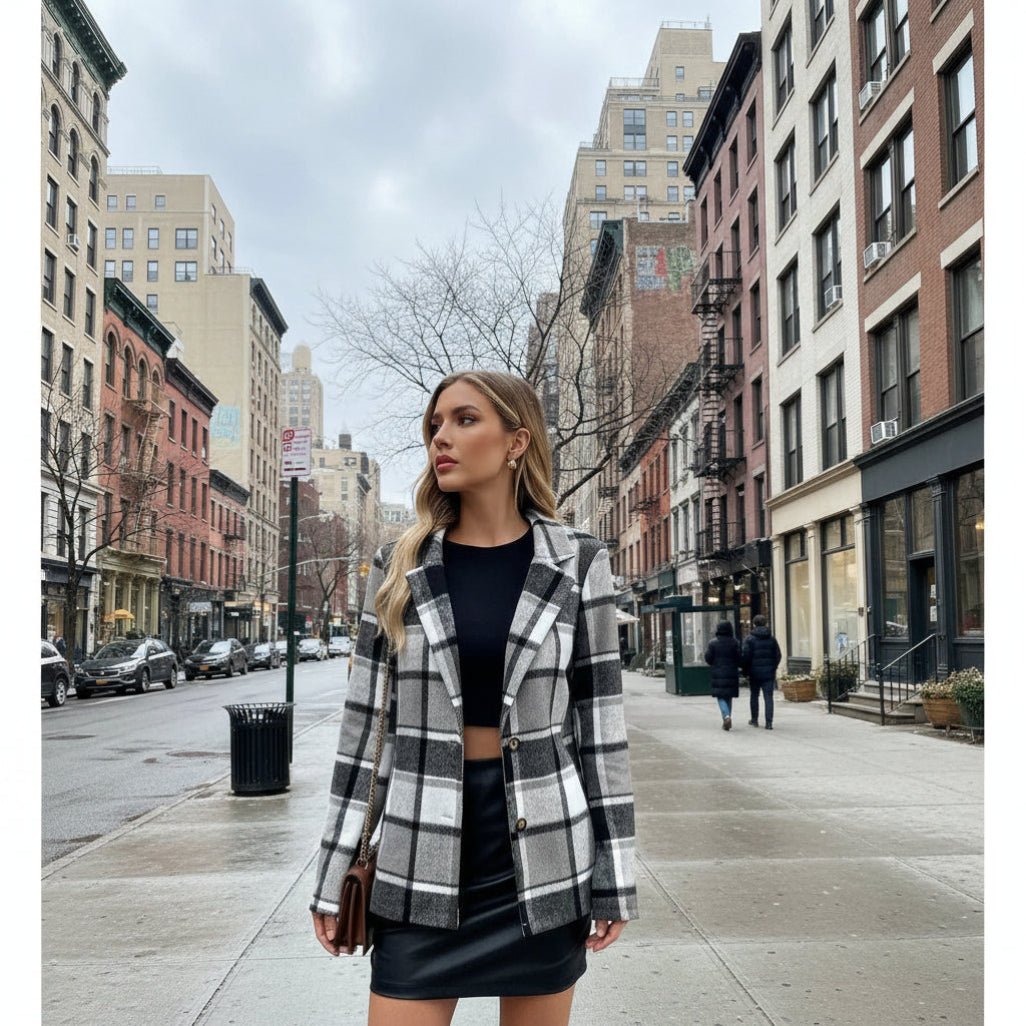 Layer It Plaid Lapel Collar Long Sleeve Button Coat - KAM Family Botanics