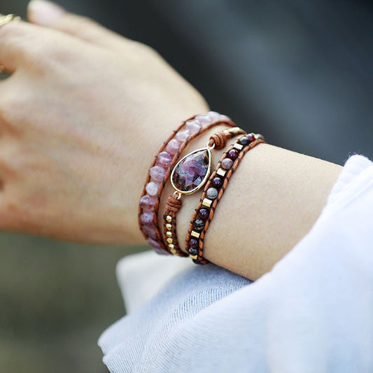 Natural Soft Beaded Stone Layered Bracelet - KAM Family Botanics By Kesha