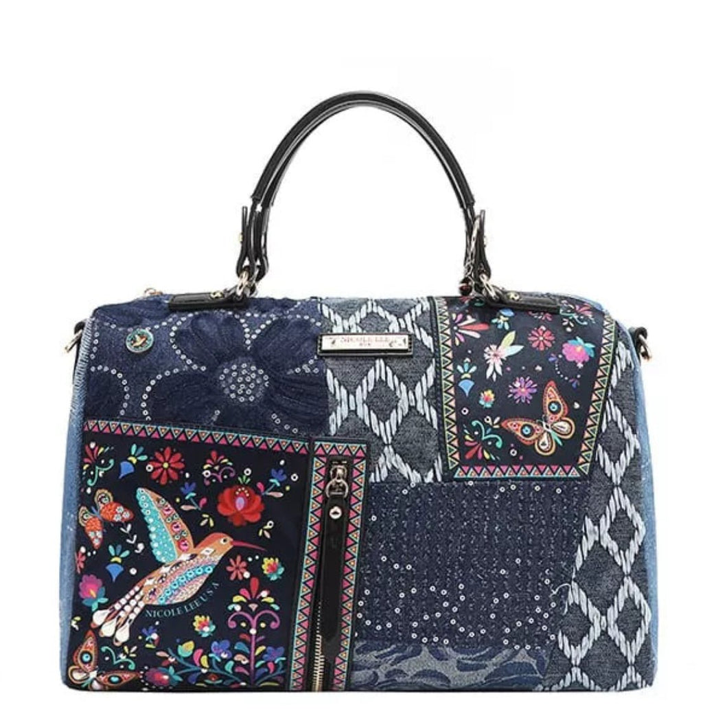 Nicole Lee USA Bosque De Amor Denim Boston Bag - KAM Family Botanics