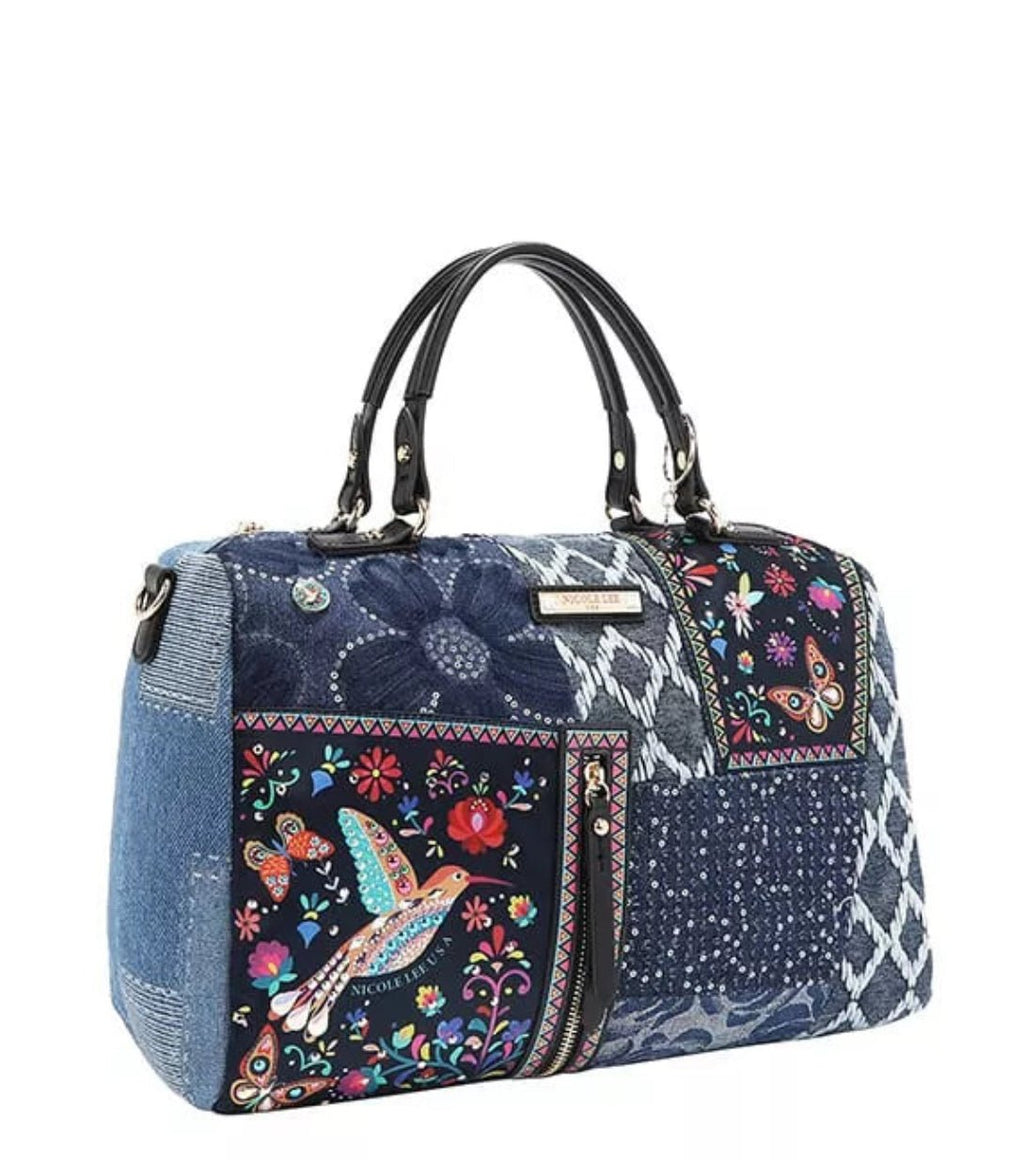 Nicole Lee USA Bosque De Amor Denim Boston Bag - KAM Family Botanics