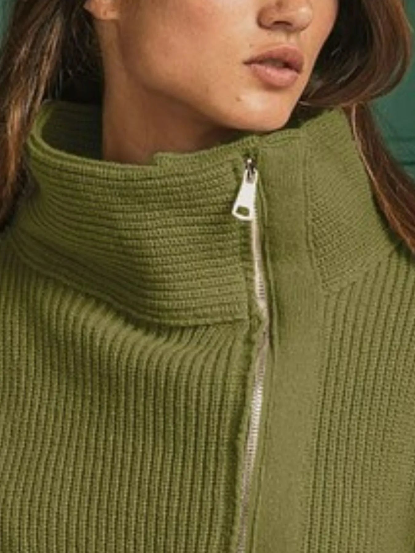 Olive High Neckline Sweater Jacket - KAM Family Botanics