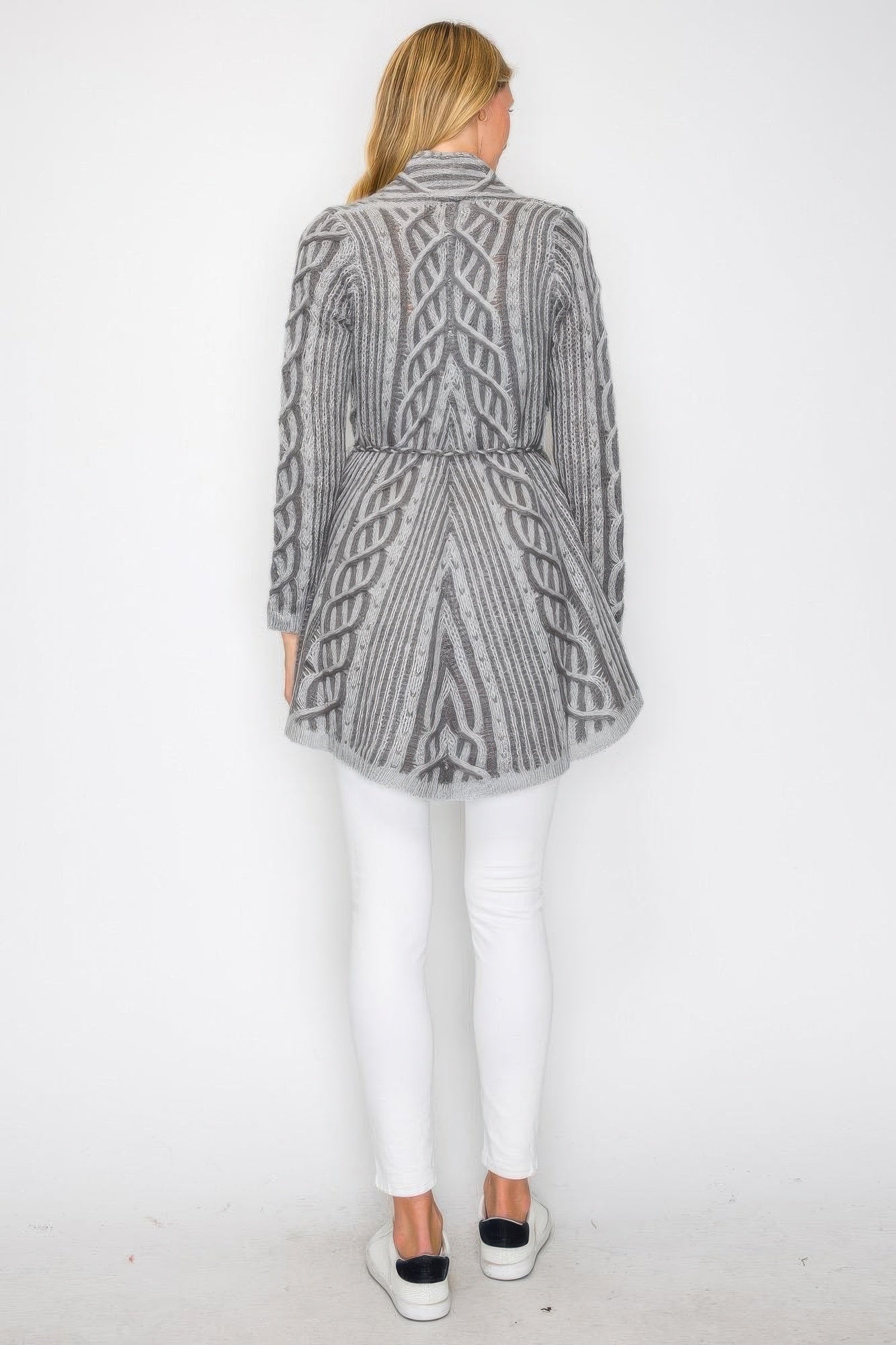 Open Wool Cardigan With Belt String & Front Pocket - KAM Family Botanics