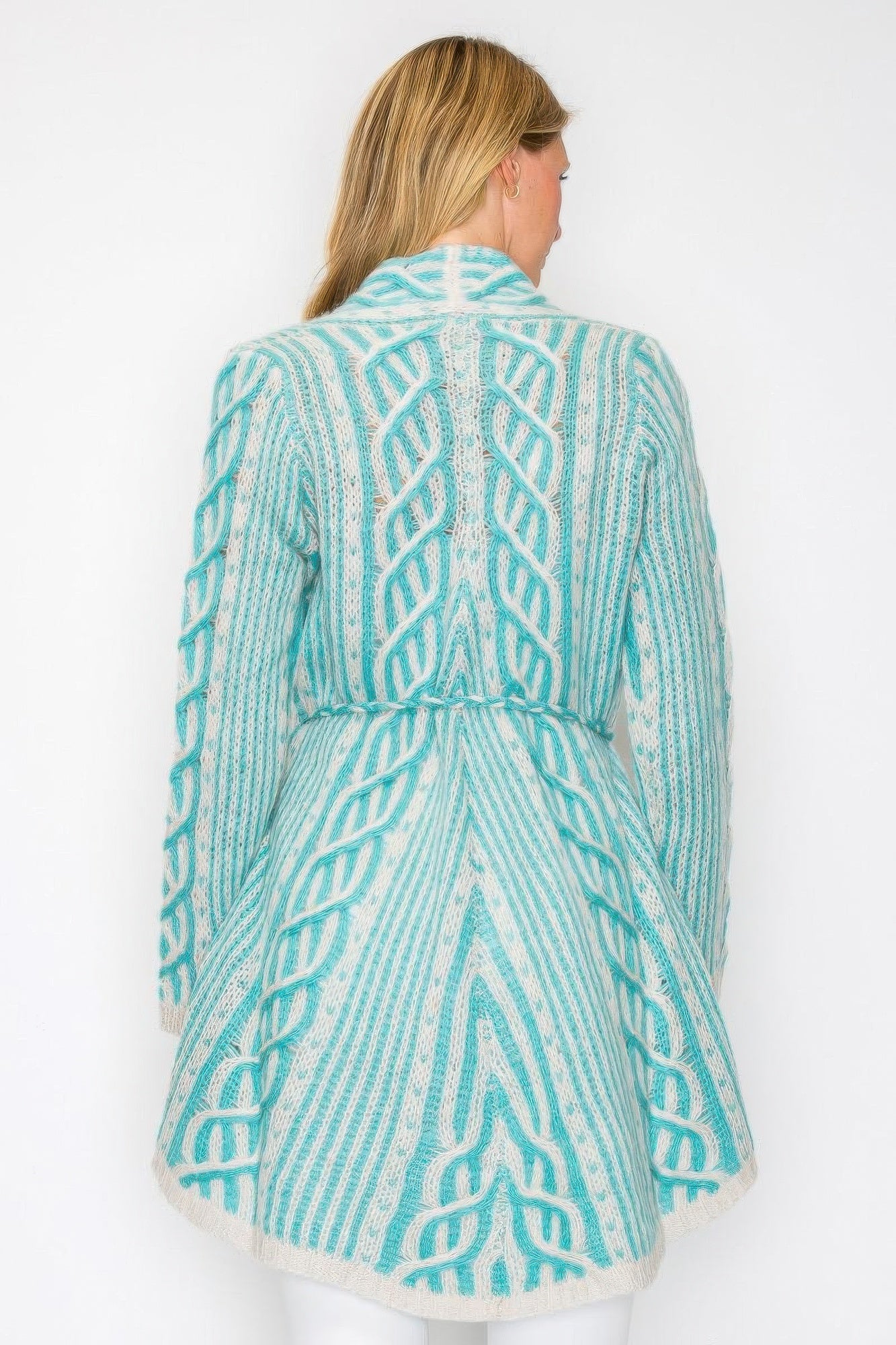 Open Wool Cardigan With Belt String & Front Pocket - KAM Family Botanics