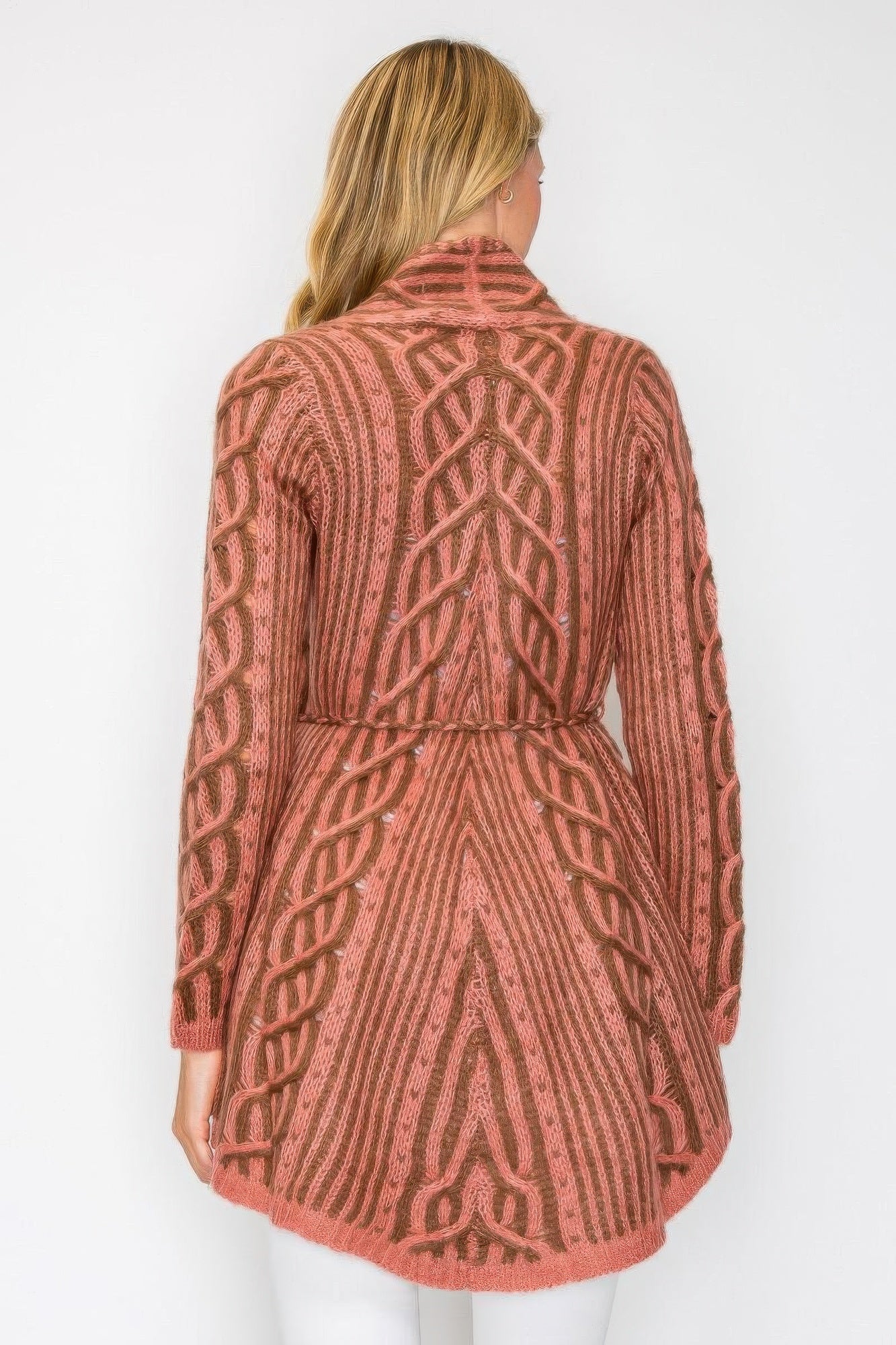 Open Wool Cardigan With Belt String & Front Pocket - KAM Family Botanics