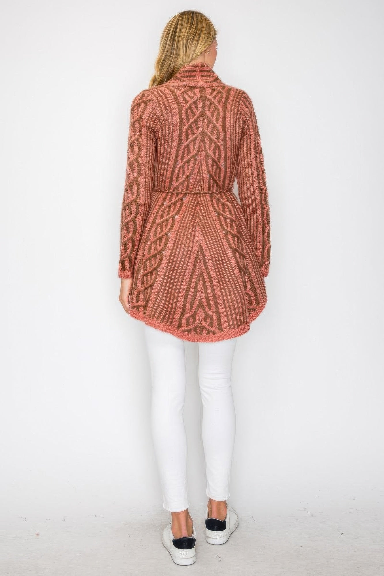 Open Wool Cardigan With Belt String & Front Pocket - KAM Family Botanics