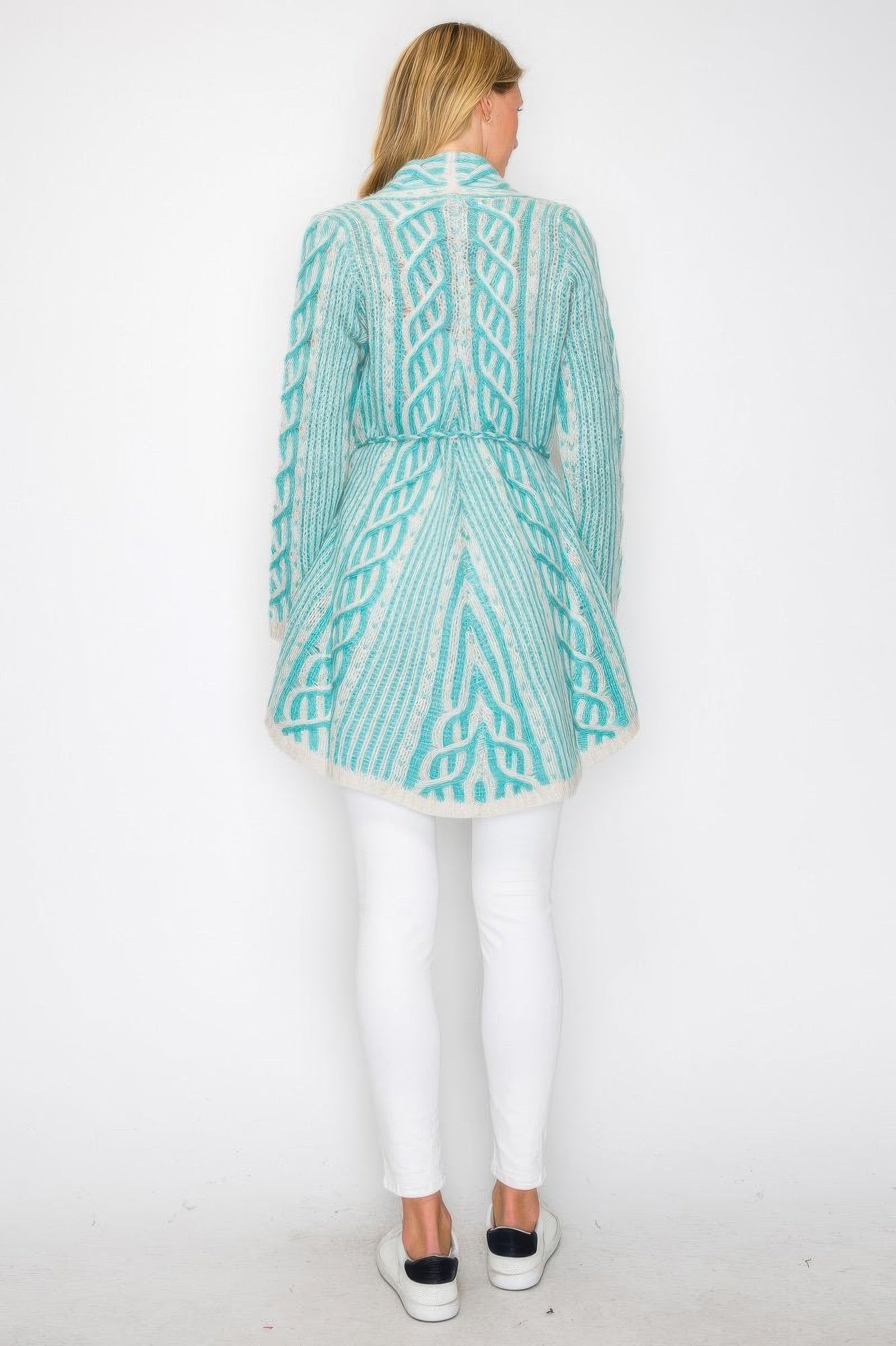 Open Wool Cardigan With Belt String & Front Pocket - KAM Family Botanics