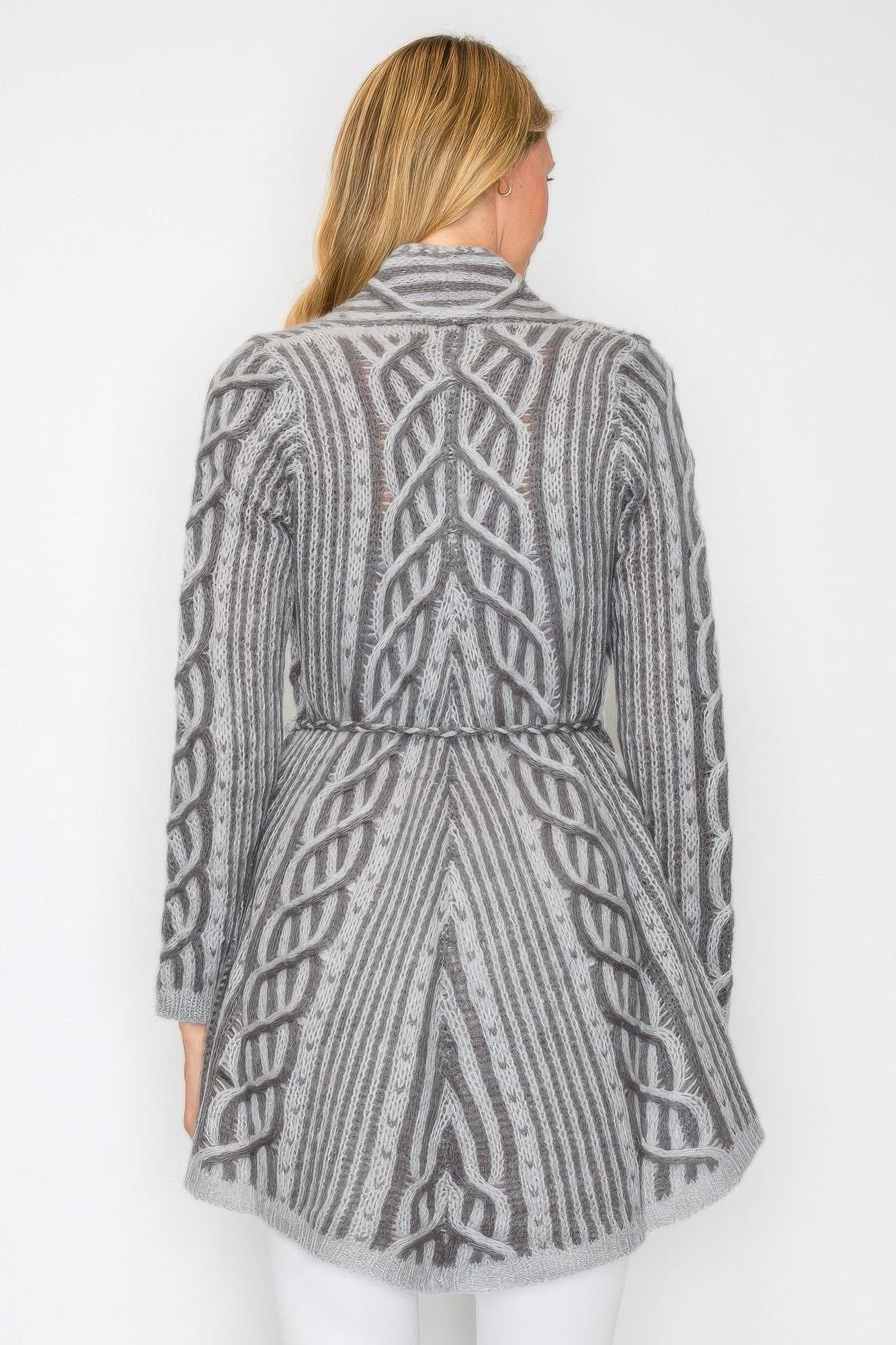 Open Wool Cardigan With Belt String & Front Pocket - KAM Family Botanics