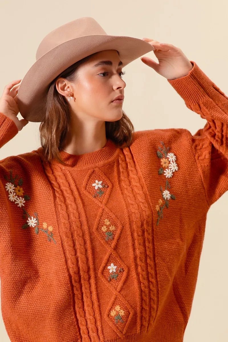 Petal & Cable Knit Pullover - KAM Family Botanics